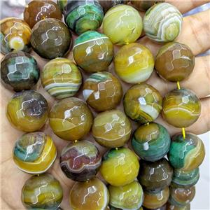 Natural Stripe Agate Beads Banded Olive Dye Faceted Round, approx 20mm, 20pcs per st