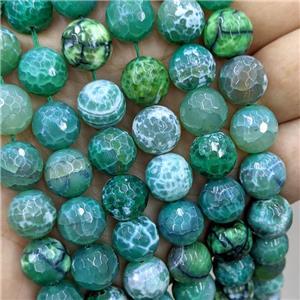 Natural Dragon Veins Agate Beads Fired Faceted Round Green Dye, approx 14mm