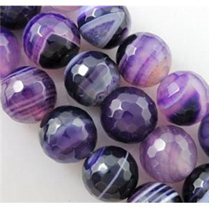 purple Stripe Agate Beads, faceted round, approx 16mm dia