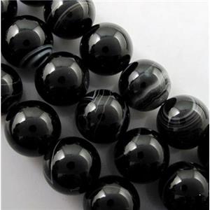 round black Stripe Agate Beads, 12mm dia, approx 33pcs per st