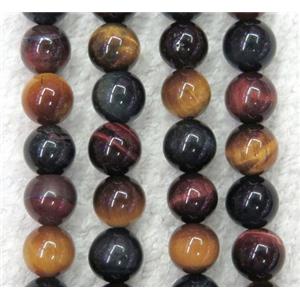 colorful Tiger Eye stone beads, round, approx 8mm dia