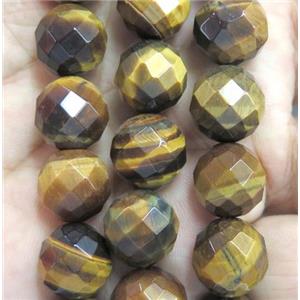 natural yellow tiger eye stone beads, A-grade, faceted round, approx 12mm dia