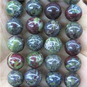 round Dragon BloodStone beads, green, approx 6mm dia