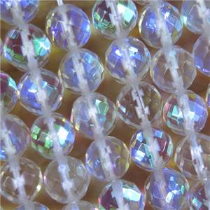 faceted round white Aura Quartz Crystal Beads, synthetic, electroplated, approx 12mm dia