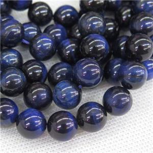 Tiger eye stone beads blue smooth round, approx 10mm dia