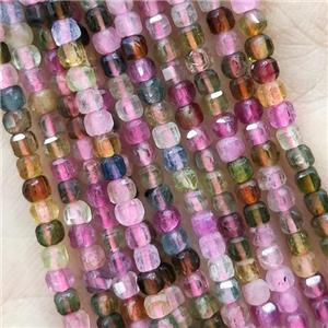 Multicolor Tourmaline Seed Beads Faceted Cube, approx 2.5mm