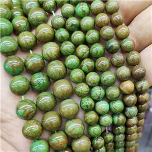 Green Wood Lace Jasper Beads Smooth Round Dye, approx 8mm dia