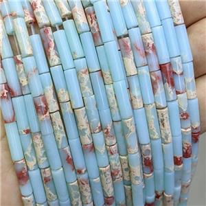 Synthetic Imperial Jasper Tube Beads Blue, approx 4x13mm