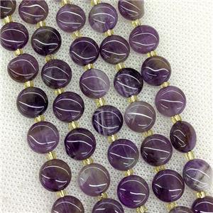 Natural Purple Amethyst Coin Beads, approx 10mm