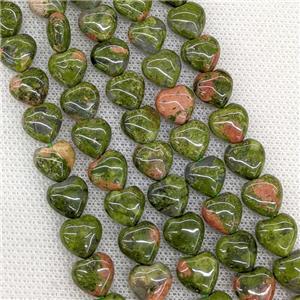 Natural Unakite Heart Beads Green, approx 10mm
