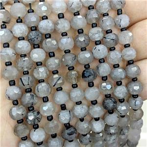 Natural Black Rutilated Quartz Beads Faceted Rondelle, approx 6x8mm