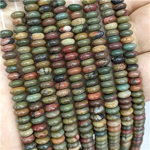 Natural Picasso Jasper Beads Smooth Rondelle Multicolor, approx 3-6mm