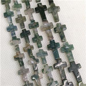 Natural Green Moss Agate Cross Beads, approx 12x20mm