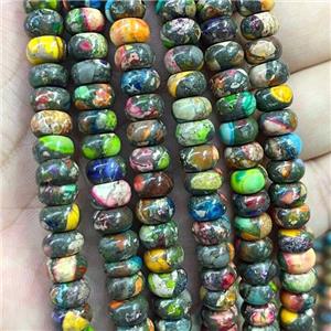 Synthetic Imperial Jasper Beads Smooth Rondelle Multicolor, approx 5x8mm