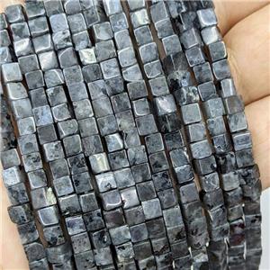 Natural Black Labradorite Cube Beads, approx 4mm