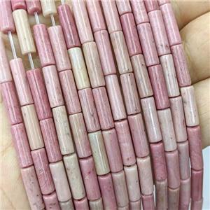 Natural Pink Wood Lace Jasper Tube Beads, approx 4x13mm