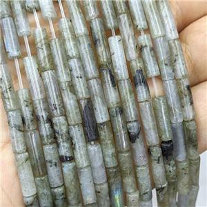 Natural Labradorite Tube Beads, approx 4x13mm