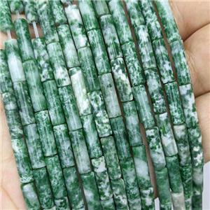 Natural Green Dalmatian Jasper Tube Beads, approx 4x13mm