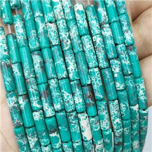 Green Synthetic Imperial Jasper Tube Beads, approx 4x13mm