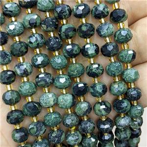 Natural Green Kambaba Jasper Beads Faceted Rondelle, approx 6-8mm