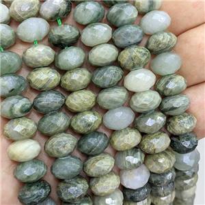 Natural Green Rutilated Quartz Beads Faceted Rondelle, approx 8-12mm