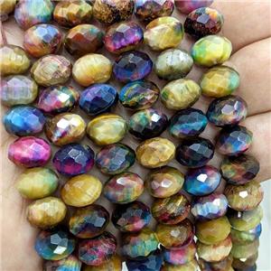 Natural Tiger Eye Stone Beads Faceted Rondelle Multicolor Dye, approx 8-12mm