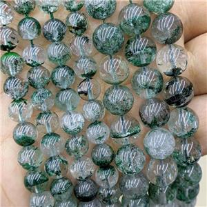 Natural Chlorite Quartz Beads Smooth Round Green Dye, approx 12mm