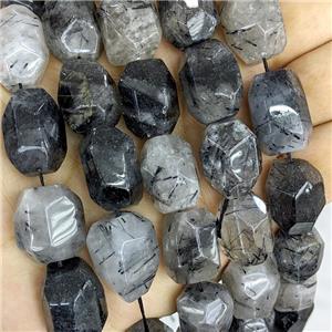 Natural Black Rutilated Quartz Nugget Beads Freeform Faceted, approx 16-20mm