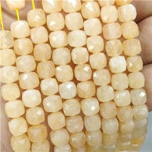 Golden Jade Beads Dye Faceted Cube, approx 7-8mm