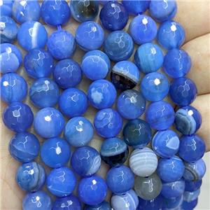 Blue Stripe Agate Beads Band Dye Faceted Round, approx 10mm dia