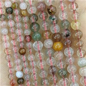 Natural Rutilated Quartz Beads Multicolor Smooth Round, approx 3mm