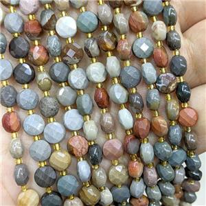 Natural Ocean Jasper Beads Faceted Coin, approx 6mm