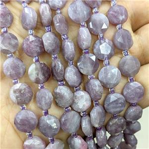 Purple Lepidolite Beads Faceted Coin, approx 10mm