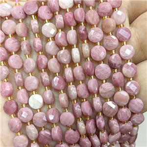 Natural Pink Wood Lace Jasper Beads Faceted Coin, approx 6mm