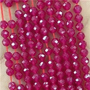 Natural Corundum Beads Red Dye Faceted Round, approx 4mm