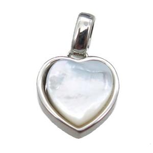 white pearlized Shell heart pendant, platinum plated, approx 11mm