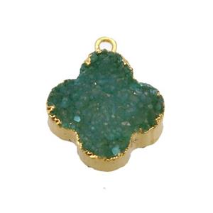green druzy agate clover pendant, gold plated, approx 12-15mm