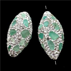 Clay barrel Beads paved rhinestone with Chrysoprase, approx 16-32mm