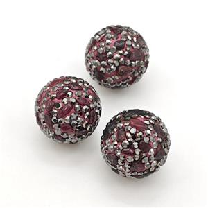 Garnet Beads paved rhinestone, round, approx 18mm dia