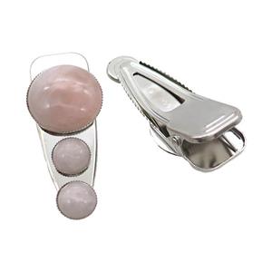 Copper Hair Clips Pave Pink Rose Quartz Platinum Plated, approx 12mm, 25-60mm
