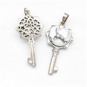 Alloy Key Charms Pendant Pave White Howlite Platinum Plated, approx 16mm, 20-40mm