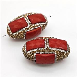 Clay Rice Beads Pave Rhinestone Red Jade, approx 23-35mm