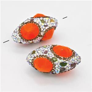 Clay Rice Beads Pave White Rhinestone Orange Jadeite Glass Tourmaline, approx 17-35mm