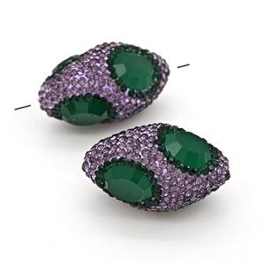 Clay Rice Beads Pave Purple Rhinestone Green Jadeite Glass, approx 17-35mm