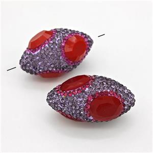 Clay Rice Beads Pave Purple Rhinestone Red Jadeite Glass, approx 17-35mm