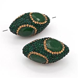 Clay Rice Beads Pave Green Rhinestone Jadeite Glass, approx 17-35mm