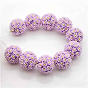 Resin Round Beads Flower Lavender, approx 22mm dia