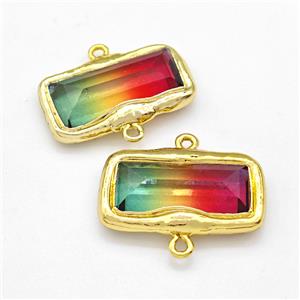 Crystal Glass Rectangle Connector Multicolor Gold Plated, approx 18-28mm