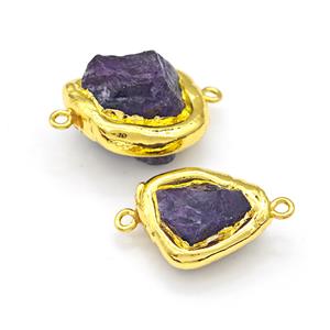 Natural Purple Amethyst Nugget Connector Freeform Gold Plated, approx 16-25mm