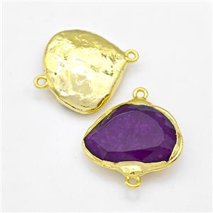 Purple Crystal Glass Connector Freeform Gold Plated, approx 22-25mm
